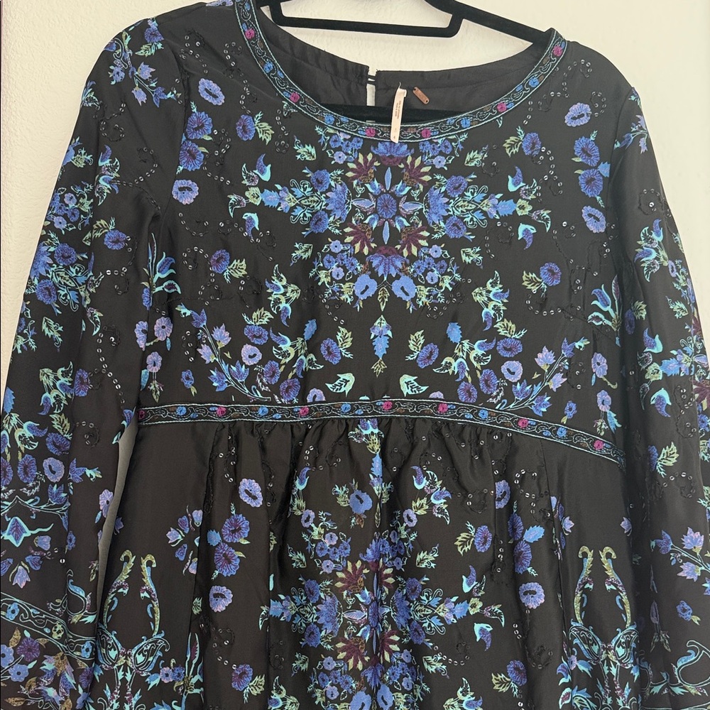 Free People Black and Blue Embroidered and sequined Boho Dress - Picture 5 of 6